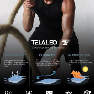 TELALEO 5 Pack Men's Athletic Compression Shirts Sleeveless Workout Tank Top Sports Base Layer Running Basketball S/02