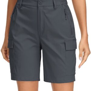 MAGCOMSEN Cargo Shorts for Women Lightweight Quick Dry Hiking Shorts with Pockets Summer Golf Shorts Grey Travel Shorts, S