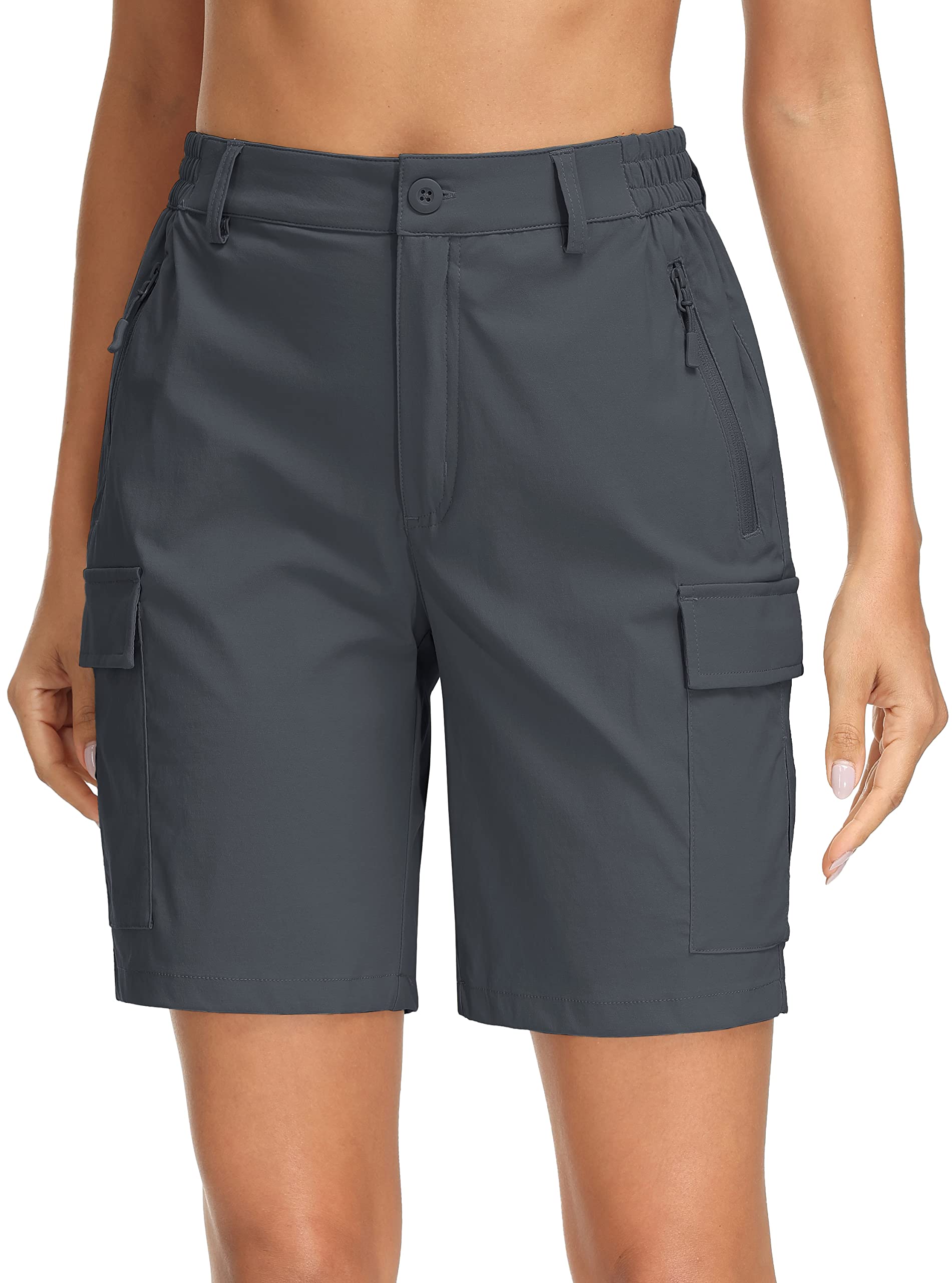 MAGCOMSEN Cargo Shorts for Women Lightweight Quick Dry Hiking Shorts with Pockets Summer Golf Shorts Grey Travel Shorts, S