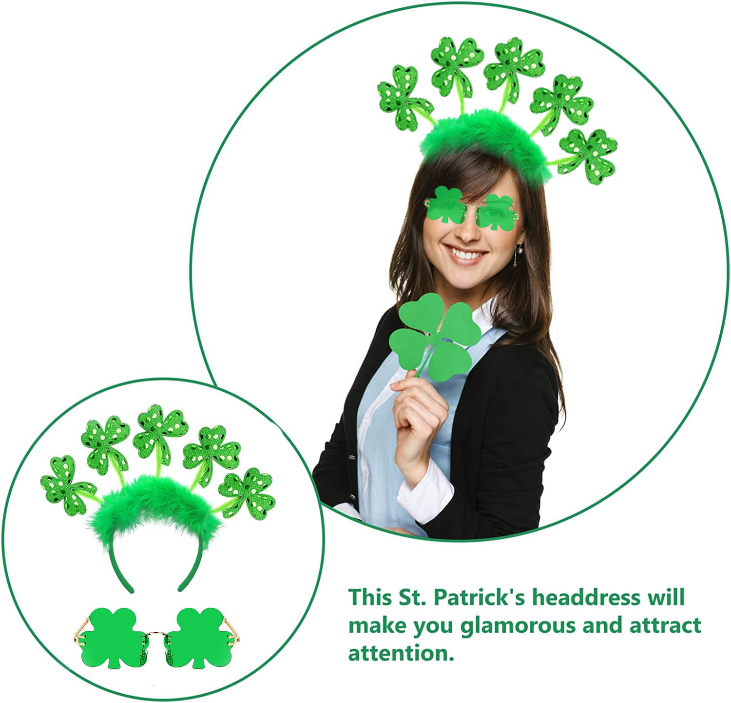 St. Patrick's Day Shamrock Headband St. Patrick's Day Costume Accessories and Green Shamrock Sunglasses St Patricks Day Irish Party Supplies Favors