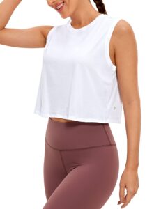 crz yoga pima cotton cropped tank tops for women workout crop top sleeveless athletic shirts loose yoga tops white medium