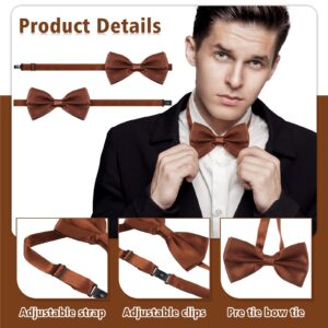 12 Pieces Men Suspender and Bow Tie Set Bulk Brown Suspenders for Men Elastic Y Back Suspenders and Bowtie Set for Groom Groomsmen Weddings Formal Casual Events