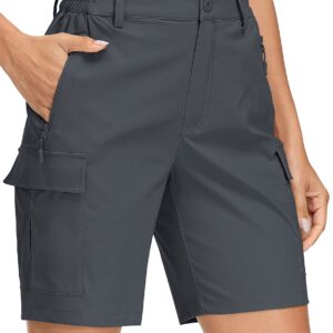 MAGCOMSEN Cargo Shorts for Women Lightweight Quick Dry Hiking Shorts with Pockets Summer Golf Shorts Grey Travel Shorts, S