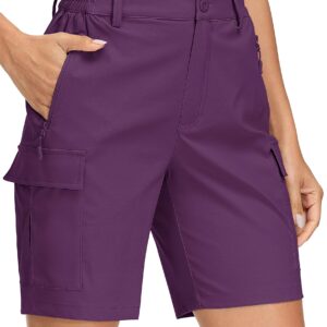 MAGCOMSEN Women's Hiking Shorts Lightweight Quick Dry Golf Shorts Pockets 7" Cargo Shorts Outdoor Casual Travel Purple Red, M