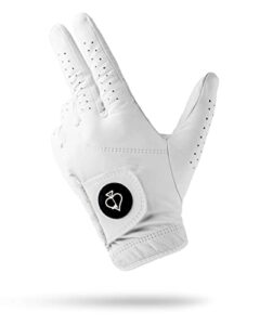 pins & aces - ghost white golf glove design - premium aaa cabretta leather, long-lasting durable tour glove for men or women - premium leather golf glove left & right hand (medium/large, left)