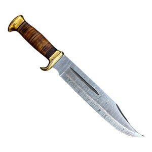 Hadi Enterprises-15" Handmade Damascus Hunting Knife with Leather Sheath - Ideal for Skinning, Camping, Outdoor -Fixed Blade Bushcraft Knife with Leather Handle-(LK-001)