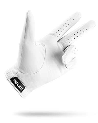 Pins & Aces - Ghost White Golf Glove Design - Premium AAA Cabretta Leather, Long-Lasting Durable Tour Glove for Men or Women - Premium Leather Golf Glove Left & Right Hand (Medium/Large, Left)