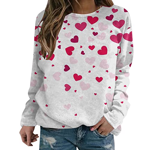 NKSUDET Junior Sweatshirts Plain Womens Casual Round Neck Sweatshirt Long Sleeve Top Valentine's Day Printed Pullover New Years Eve Outfits Women