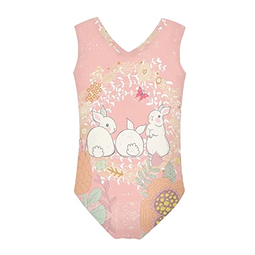 Belidome Pink Easter Bunny Dancing Gymnastics Leotard for Girls One-piece Rabbit Print Swimsuit Soft Lightweight Summer Ballet Wear