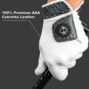 Pins & Aces - Ghost White Golf Glove Design - Premium AAA Cabretta Leather, Long-Lasting Durable Tour Glove for Men or Women - Premium Leather Golf Glove Left & Right Hand (Medium/Large, Left)