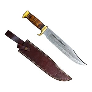 Hadi Enterprises-15" Handmade Damascus Hunting Knife with Leather Sheath - Ideal for Skinning, Camping, Outdoor -Fixed Blade Bushcraft Knife with Leather Handle-(LK-001)