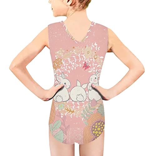 Belidome Pink Easter Bunny Dancing Gymnastics Leotard for Girls One-piece Rabbit Print Swimsuit Soft Lightweight Summer Ballet Wear