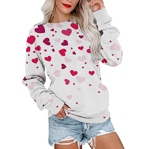 NKSUDET Junior Sweatshirts Plain Womens Casual Round Neck Sweatshirt Long Sleeve Top Valentine's Day Printed Pullover New Years Eve Outfits Women