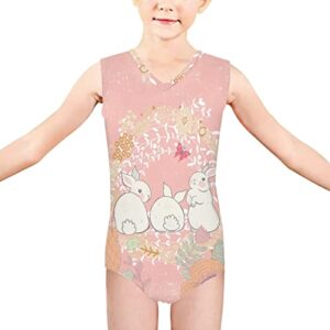 Belidome Pink Easter Bunny Dancing Gymnastics Leotard for Girls One-piece Rabbit Print Swimsuit Soft Lightweight Summer Ballet Wear