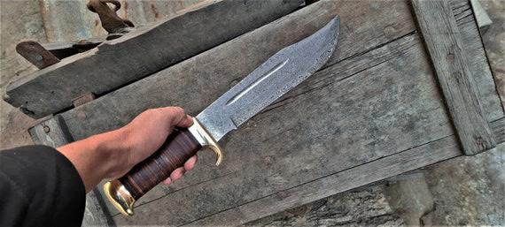 Hadi Enterprises-15" Handmade Damascus Hunting Knife with Leather Sheath - Ideal for Skinning, Camping, Outdoor -Fixed Blade Bushcraft Knife with Leather Handle-(LK-001)