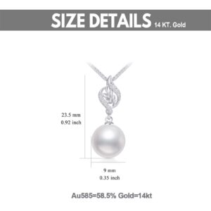 SISGEM 14k White Gold Diamond Leaves Freshwater Cultured Pearl Necklace, 14k Gold Wheat Chain and Pendant, 16-18 Inches