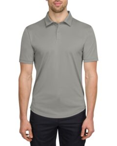 men’s polo golf shirt with round hem - dry fit 4-way stretch fabric, moisture wicking, anti-odor & upf50+. side split hems charcoal