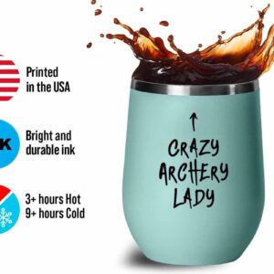 Archery Teal Edition Wine Tumbler 12oz - Archery Lady A - Funny Gift For Archery Coach Athlete Hunt Target Shot Trainer Arrow Bow Sport