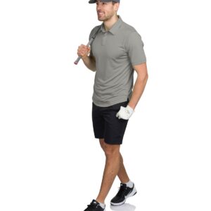 Men’s Polo Golf Shirt with Round Hem - Dry Fit 4-Way Stretch Fabric, Moisture Wicking, Anti-Odor & UPF50+. Side Split Hems Charcoal