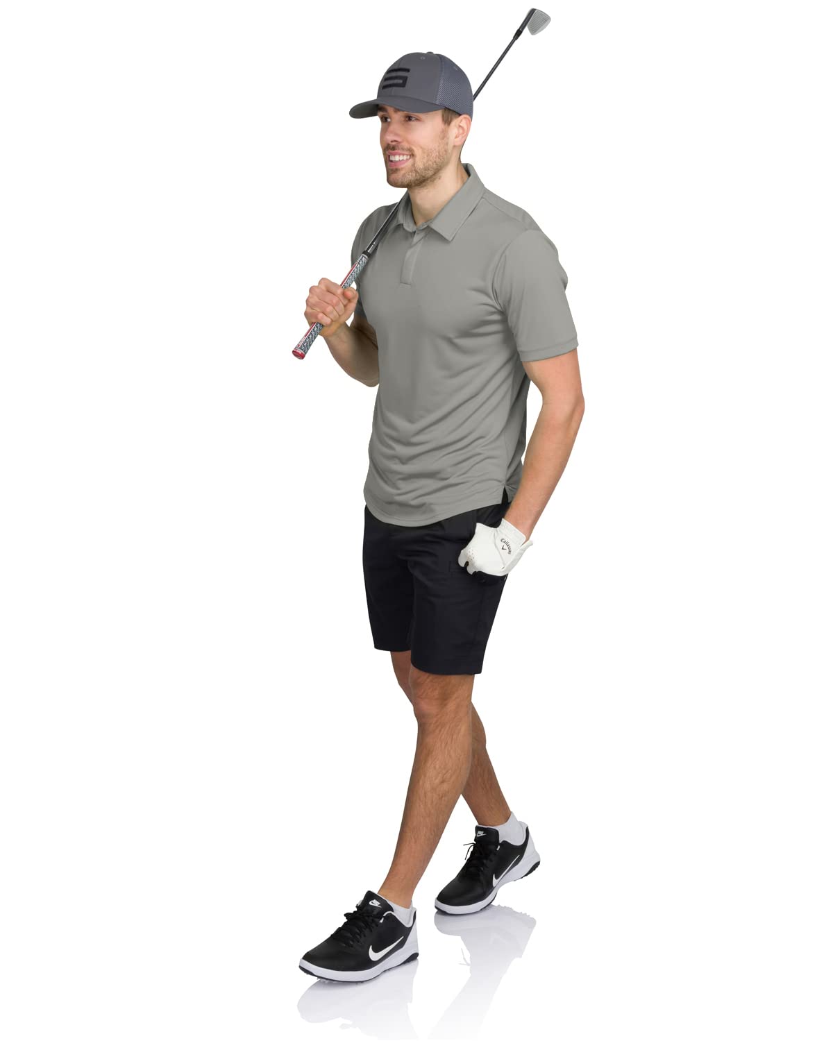 Men’s Polo Golf Shirt with Round Hem - Dry Fit 4-Way Stretch Fabric, Moisture Wicking, Anti-Odor & UPF50+. Side Split Hems Charcoal