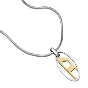 Diesel All-Gender Stainless Steel Pendant Necklace, Silver/Gold (Model: DX1421931)