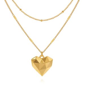 sweet diary heart pendant necklace,heart necklaces for women,18k gold plated layered necklace, handmade diamond heart pendant necklace chain gold necklaces gift for women necklace jewelry (gold)