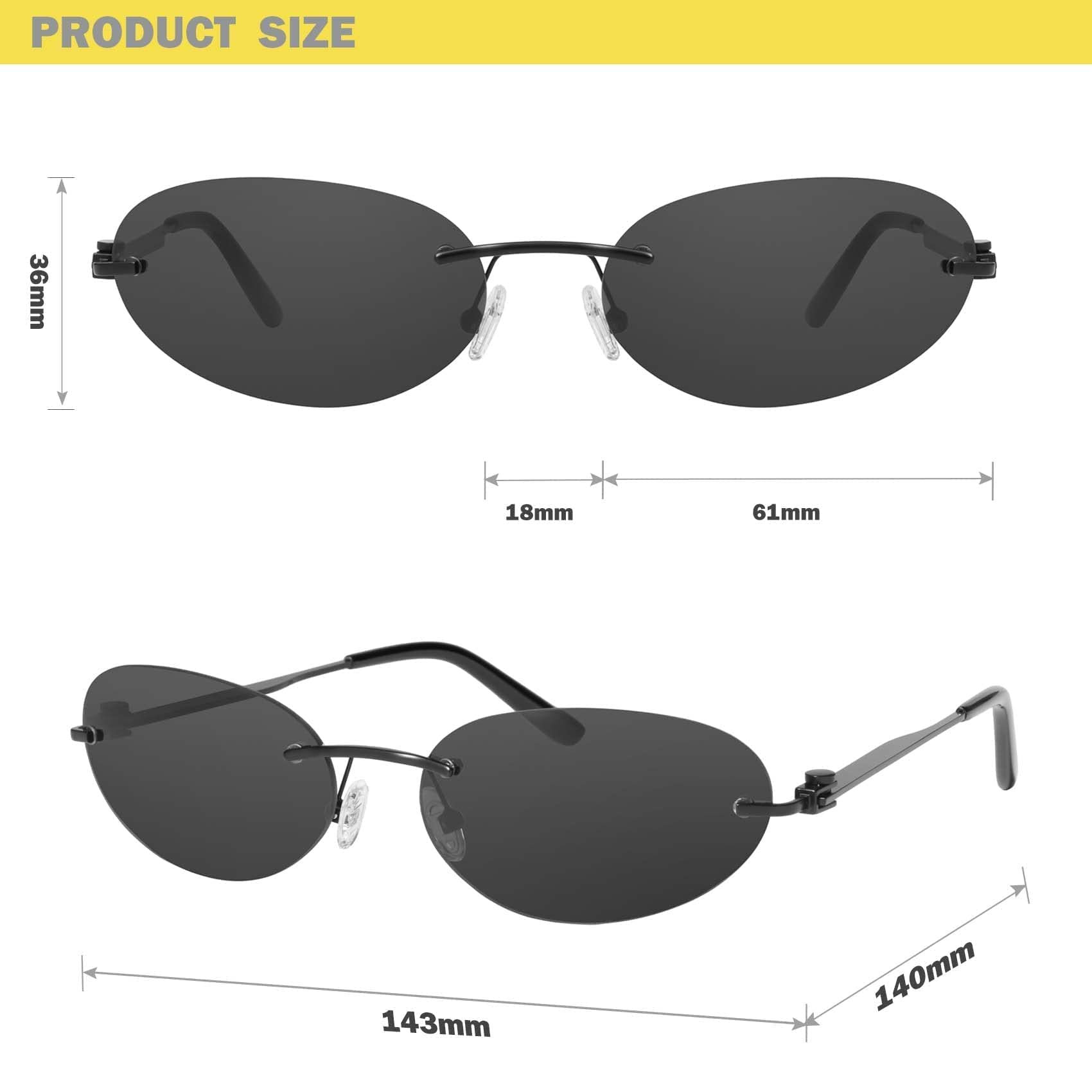 mosanana Y2k Oval Sunglasses for Women Black Small Trendy Cool Cute Funky Fashion Vintage Stylish 90s Thin Skinny Neo Matrix Rimless Hacker