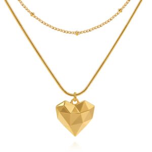 SWEET DIARY Gold Heart Necklaces for Women, 18K Gold Plated Layered Necklace, Handmade Diamond Heart Pendant Necklace Chain Gold Necklaces Gift for Women Necklace Jewelry