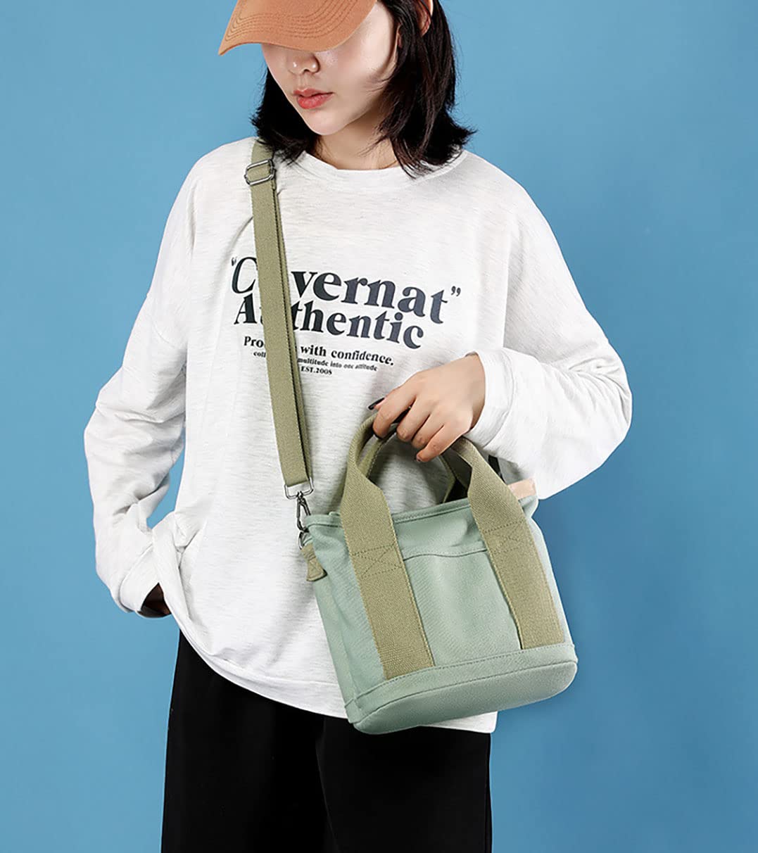 Women's canvas handbag Multi -capacity canvas bag Hobo Cross shoulder bag hand -grabbing wallet Green