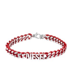 Diesel All-Gender Stainless Steel Chain Bracelet, Color: Silver/Red (Model: DX1415040)