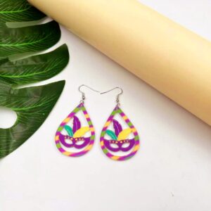 Mardi Gras Earrings for Women Acrylic MARDI GRAS Mask Dangle Earrings Carnival Theme Drop Earrings Purple Yellow Green Earrings Holiday (Mask)