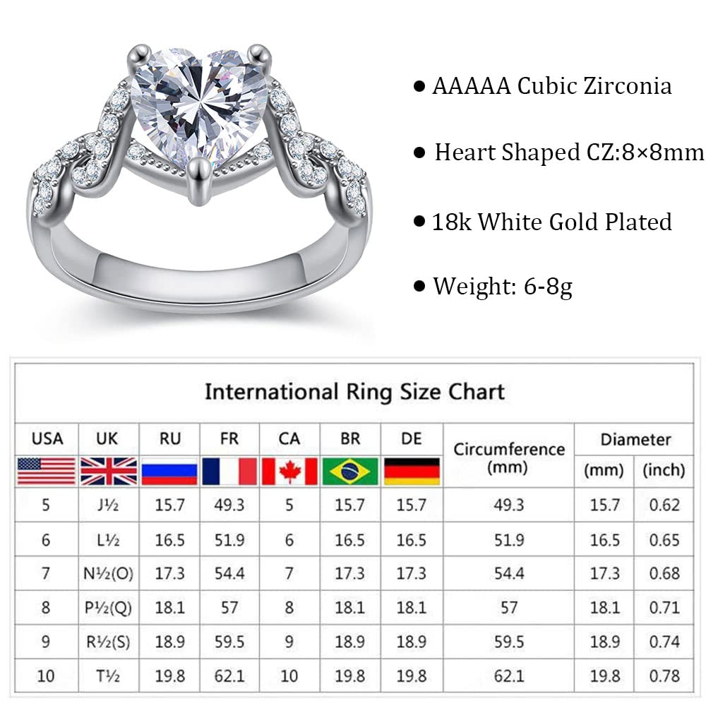 AOUCIA 18K Rose gold Plated Love Heart Cubic Zirconia Promise Halo Engagement Promise Eternity Valentine's Day Ring for Women Size 6-10 (Twisted-Silver Plated, 7)