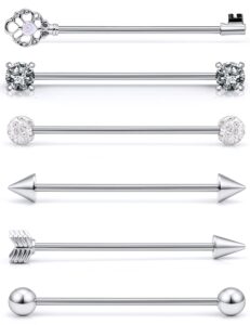 vsnnsns 14g industrial piercing jewelry industrial earrings industrial barbell surgical steel cartilage earrings industrail piercing 1 1/2"(36mm) bar length for women men 6pcs silver