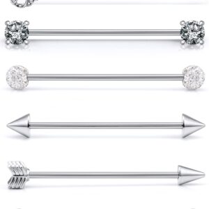 Vsnnsns 14G Industrial Piercing Jewelry Industrial Earrings Industrial Barbell Surgical Steel Cartilage Earrings Industrail Piercing 1 1/2"(36mm) Bar Length for Women Men 6PCS Silver