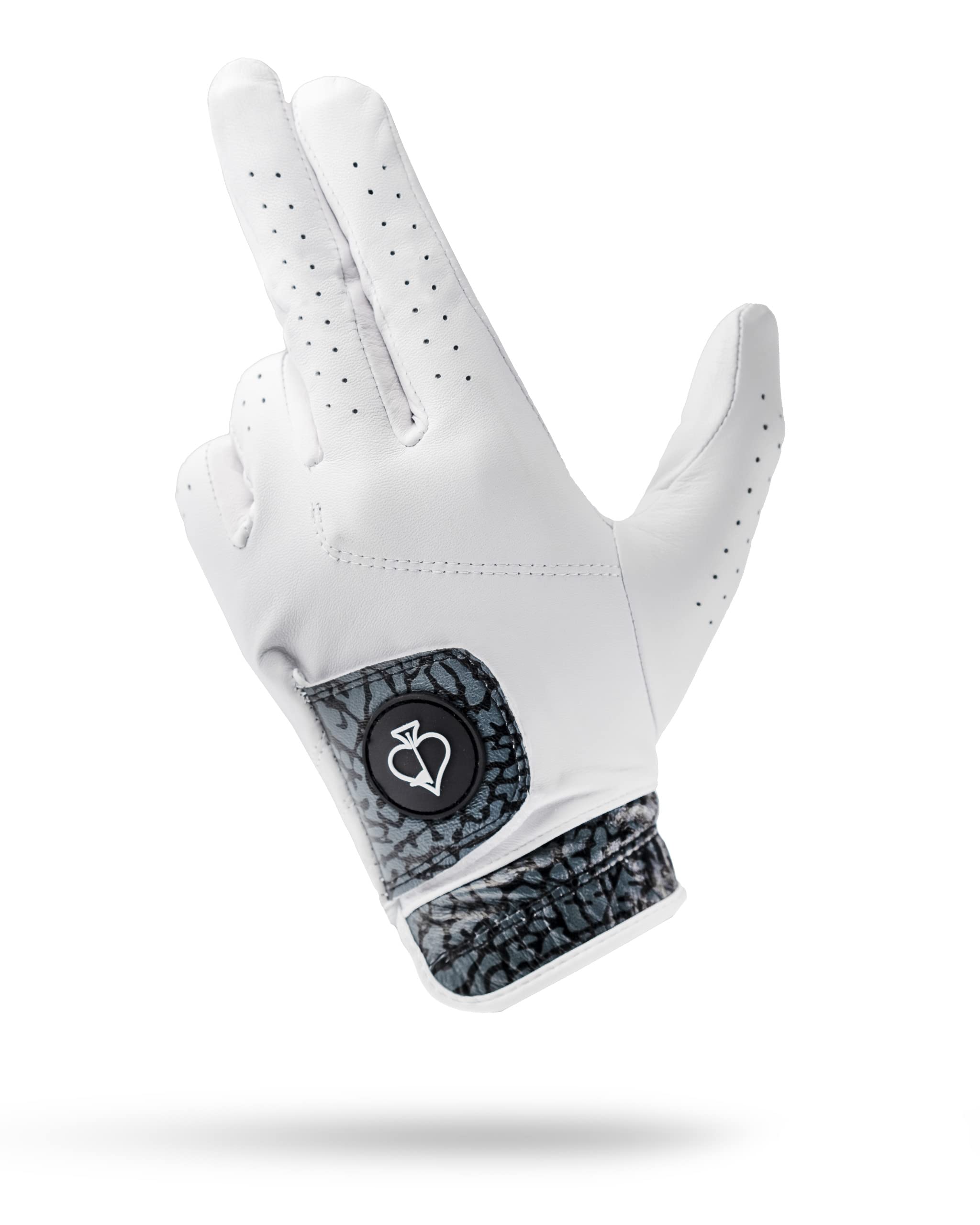 Pins & Aces - Elephant Print Golf Glove Design - Premium AAA Cabretta Leather, Long-Lasting Durable Tour Glove for Men or Women - Premium Leather Golf Glove Left & Right Hand - (Medium, Left)