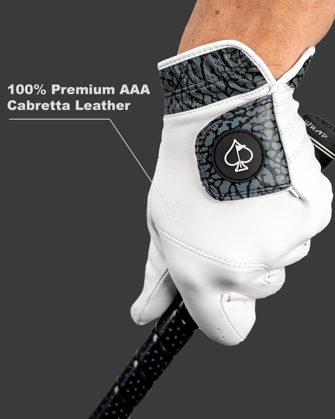 Pins & Aces - Elephant Print Golf Glove Design - Premium AAA Cabretta Leather, Long-Lasting Durable Tour Glove for Men or Women - Premium Leather Golf Glove Left & Right Hand - (Medium, Left)