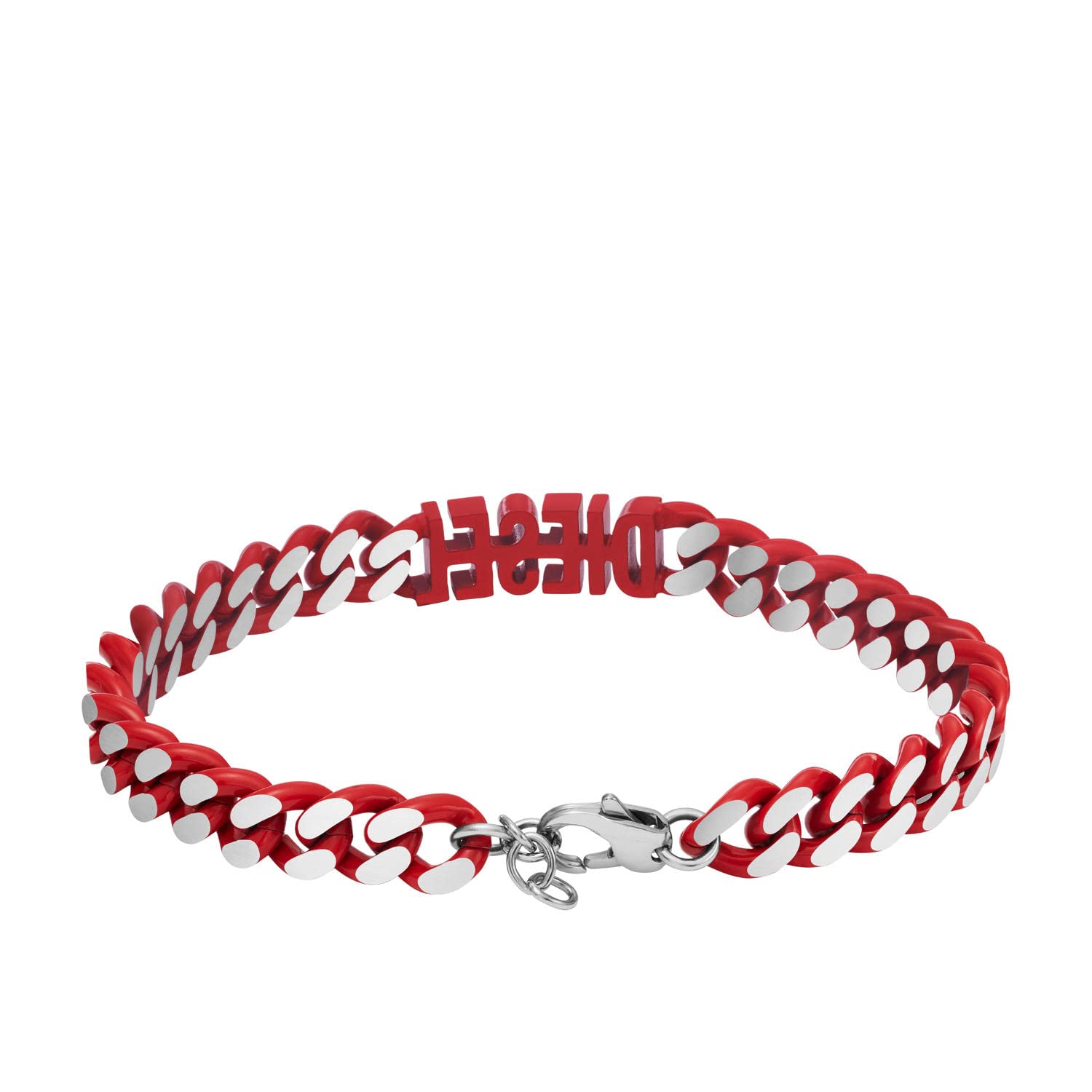 Diesel All-Gender Stainless Steel Chain Bracelet, Color: Silver/Red (Model: DX1415040)