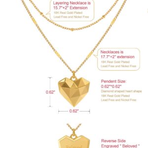 SWEET DIARY Heart Pendant Necklace,Heart Necklaces for Women,18K Gold Plated Layered Necklace, Handmade Diamond Heart Pendant Necklace Chain Gold Necklaces Gift for Women Necklace Jewelry (Gold)