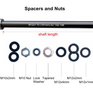 Bike Trailer Hitch Thru Axle Adapter 12mm Thru Axle with 1.0/1.5/1.75 Thread Pitch Shaft Length 167~185mm (M12-1.75-181mm)