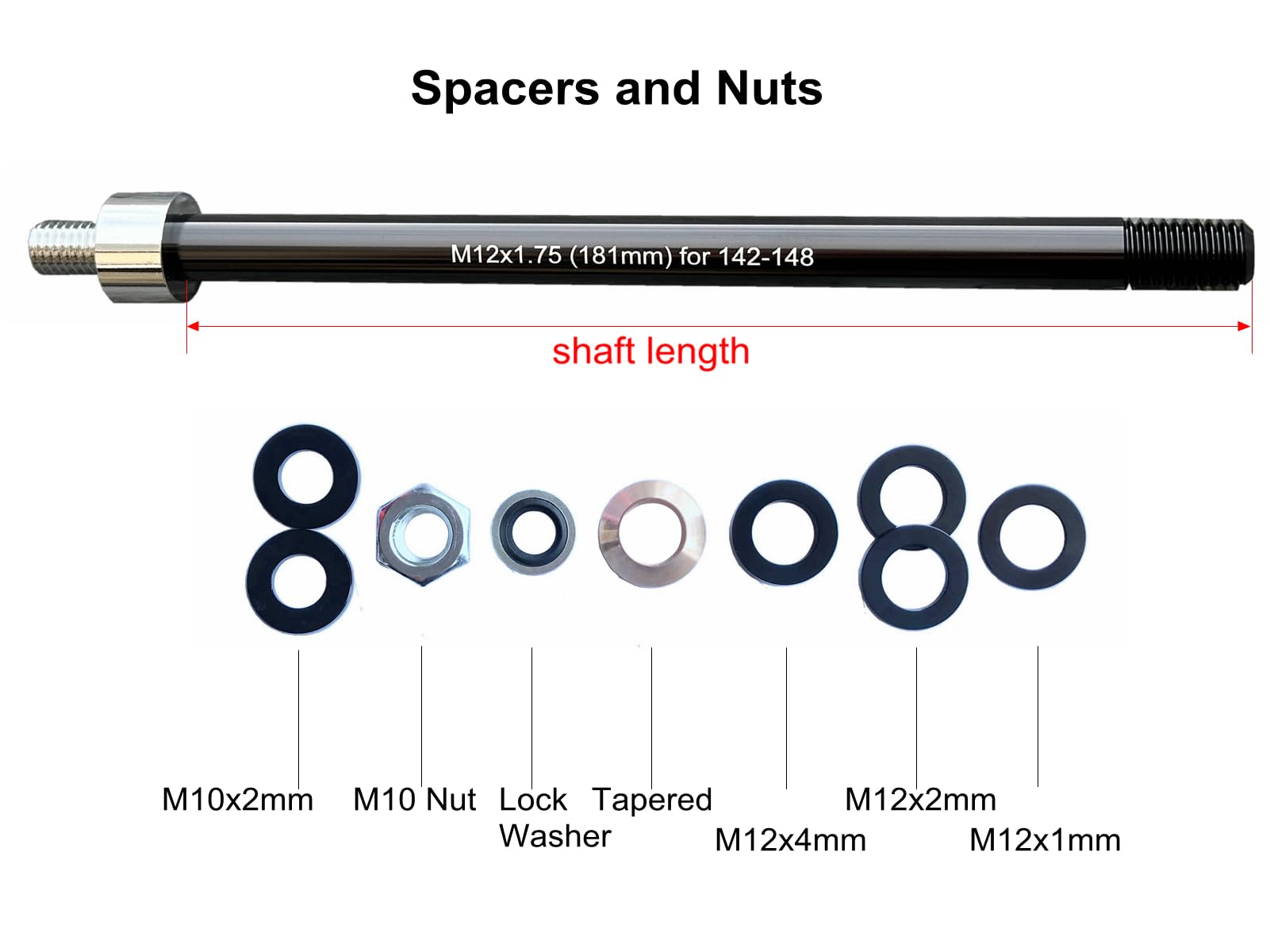 Bike Trailer Hitch Thru Axle Adapter 12mm Thru Axle with 1.0/1.5/1.75 Thread Pitch Shaft Length 167~185mm (M12-1.75-181mm)