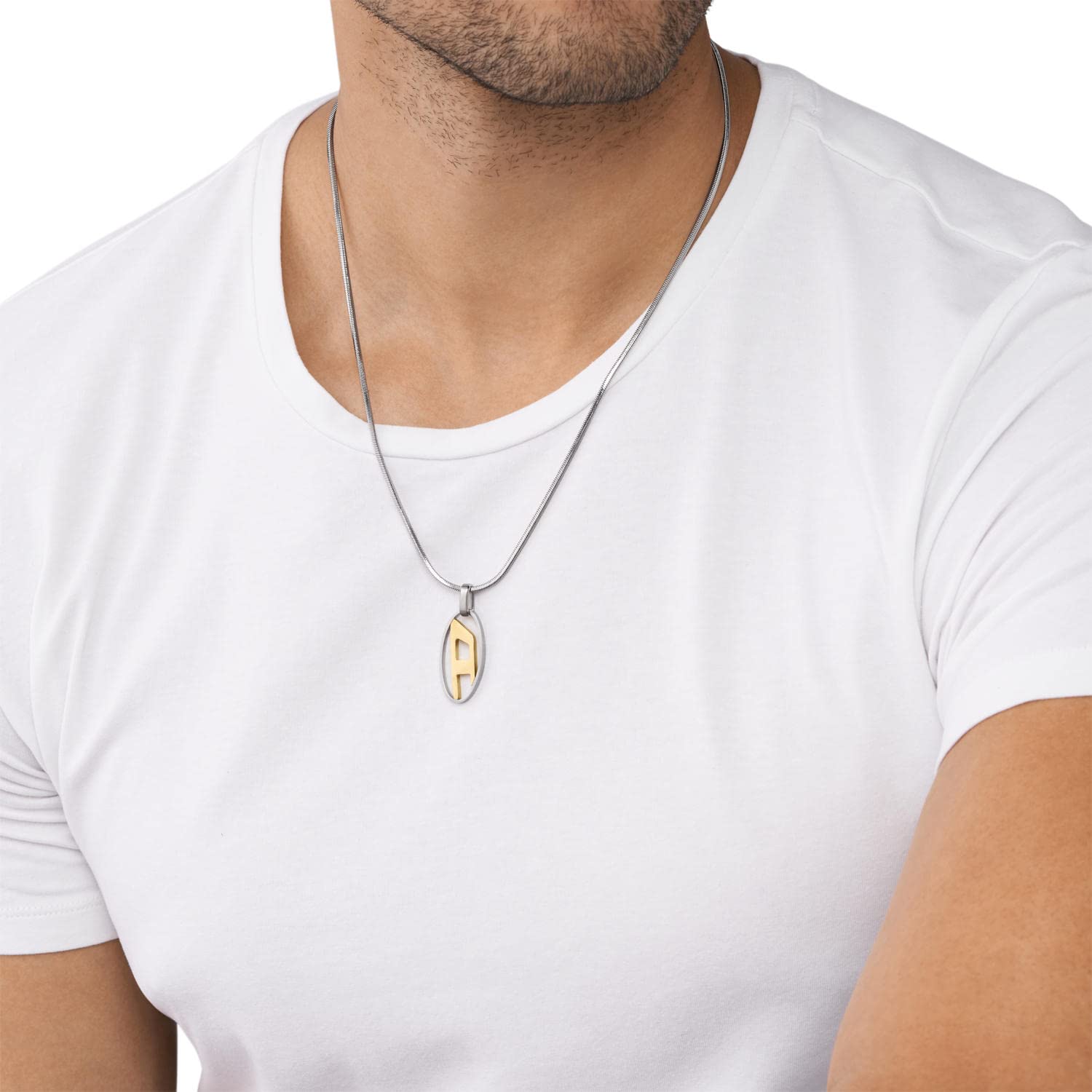 Diesel All-Gender Stainless Steel Pendant Necklace, Silver/Gold (Model: DX1421931)