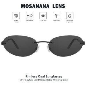 mosanana Y2k Oval Sunglasses for Women Black Small Trendy Cool Cute Funky Fashion Vintage Stylish 90s Thin Skinny Neo Matrix Rimless Hacker