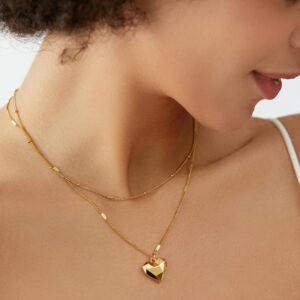 SWEET DIARY Heart Pendant Necklace,Heart Necklaces for Women,18K Gold Plated Layered Necklace, Handmade Diamond Heart Pendant Necklace Chain Gold Necklaces Gift for Women Necklace Jewelry (Gold)