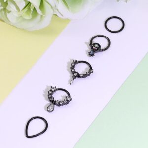 Vsnnsns 16G Septum Rings Piercing Jewelry Septum Jewelry CZ Clicker Ring Stainless Steel Septum Hinged Segment Nose Rings Hoop Piercing Jewelry for Men Women 10mm 5pcs Black