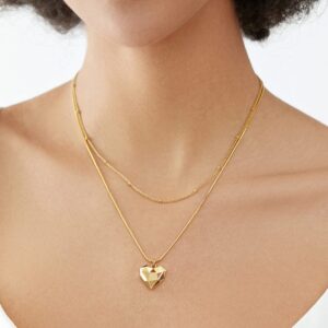 SWEET DIARY Gold Heart Necklaces for Women, 18K Gold Plated Layered Necklace, Handmade Diamond Heart Pendant Necklace Chain Gold Necklaces Gift for Women Necklace Jewelry