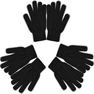 uweidoit 3 pairs black knit gloves, winter magic gloves, warm gloves for adults, stretchy warm knit gloves for men women