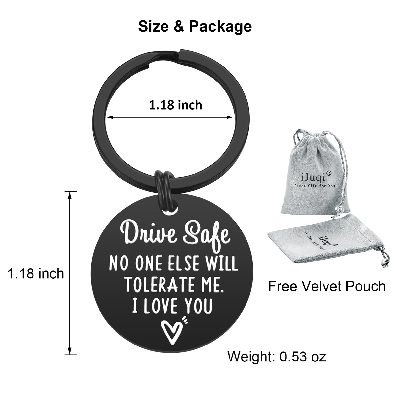 iJuqi Drive Safe Keychain Boyfriend Gifts - Valentine's Day Gifts for Him Men Funny New Driver Keyring Cute Boyfriend Husband Gifts from Girlfriend Wife