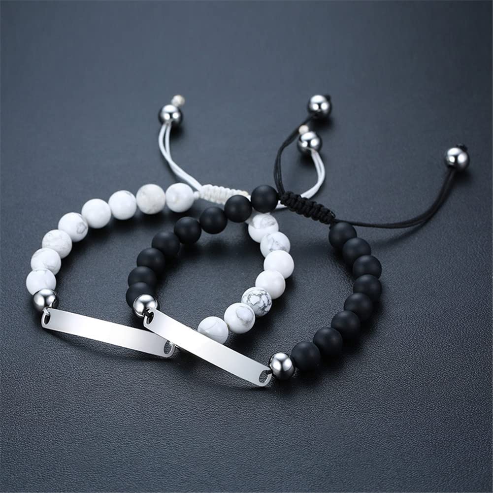 ZKXXJ Witches Knot Bracelet for Women Men Celtic Knot Link Bracelets Stainless Steel Black White Onyx Stone Witchcraft Geometric Protection Amulet Jewelry for Him Her,Adjustable