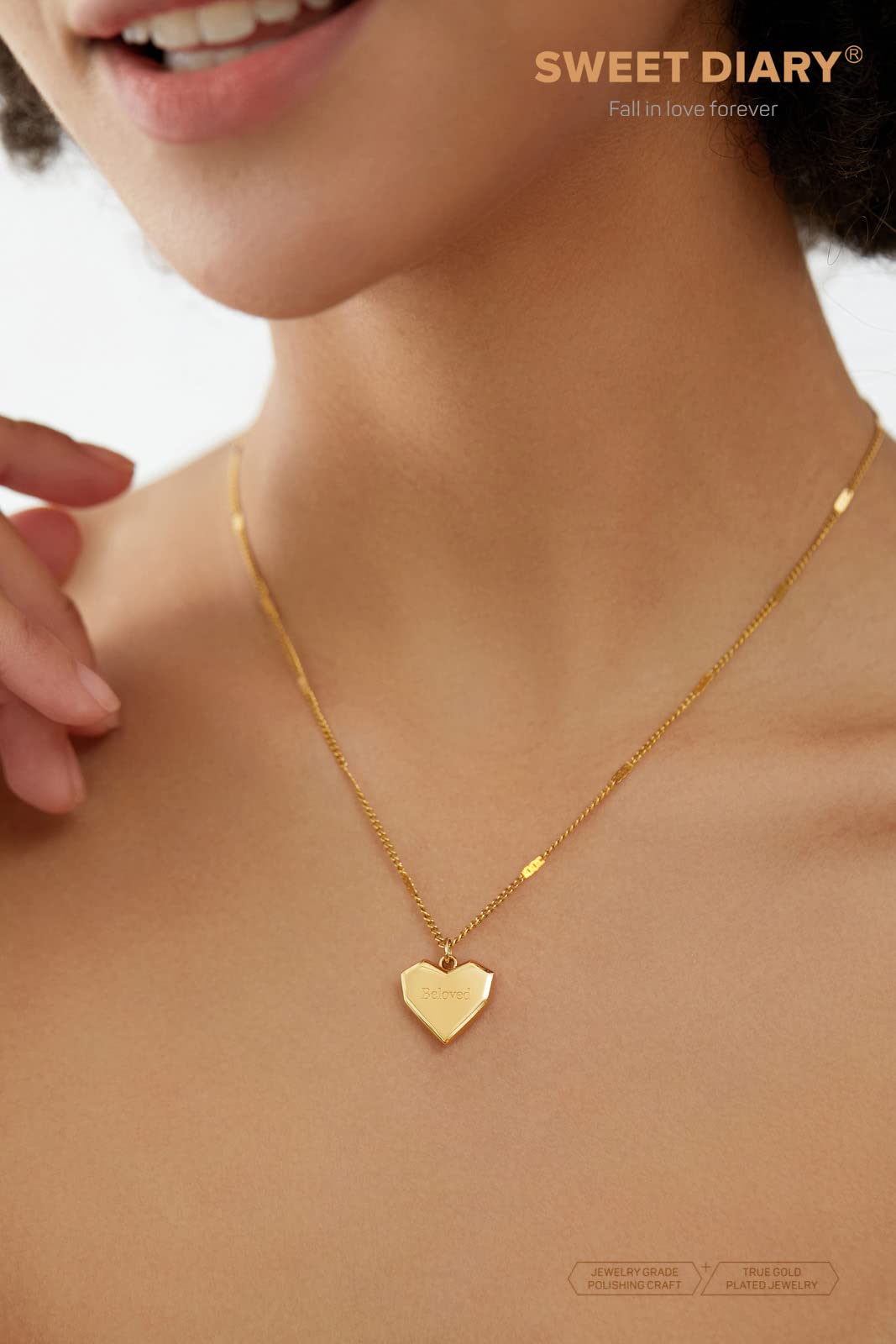 SWEET DIARY Heart Pendant Necklace,Heart Necklaces for Women,18K Gold Plated Layered Necklace, Handmade Diamond Heart Pendant Necklace Chain Gold Necklaces Gift for Women Necklace Jewelry (Gold)