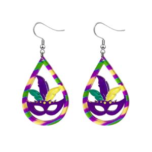 Mardi Gras Earrings for Women Acrylic MARDI GRAS Mask Dangle Earrings Carnival Theme Drop Earrings Purple Yellow Green Earrings Holiday (Mask)